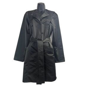 Reiss Satin Trench Coat SZ Medium Dark Olive Green Belted Structured Career